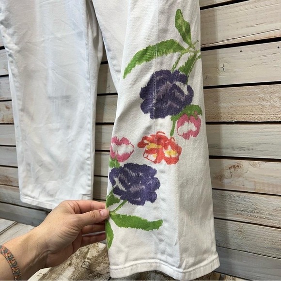 Vintage Coldwater Creek White Floral Wide Leg Cropped Jeans Cottagecore Boho 16P - Picture 5 of 9